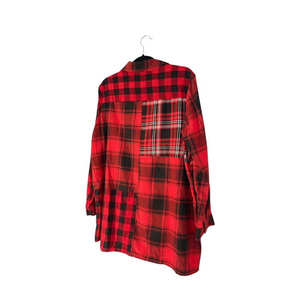 NorthStyle Button Up Shirt Women's L Patchwork Red Tartan Flannel Plaid Top - Picture 9 of 10